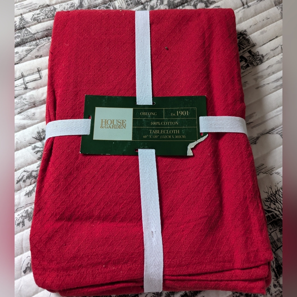 House and garden red tablecloth 100%cotton - Picture 2 of 4